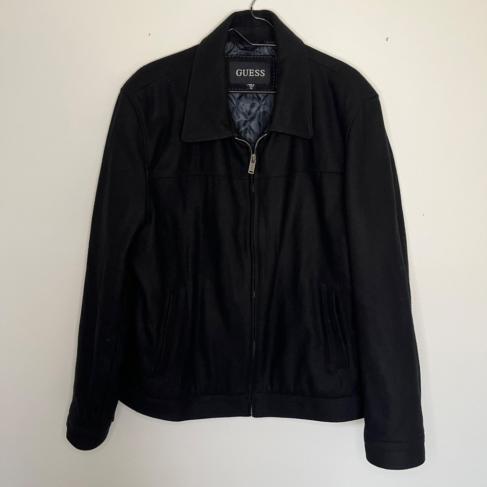 Guess Wool Blend Minimal Trucker Jacket Full Zip Quilted Liner Mens XL
